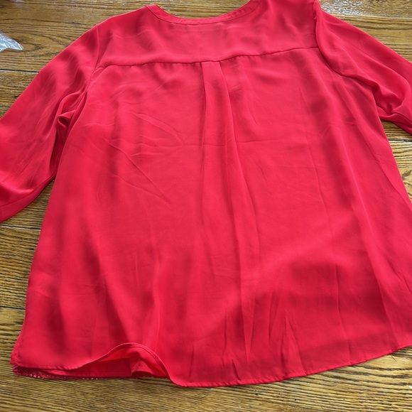 Valerie Stevens red blouse with velvet detail on front. Size XL. V-Neck. - Picture 10 of 11